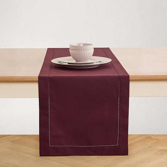 Solino Home Cotton Linen Wine Table Runner 72 Inches Long - Hemstitch Table Runner 14 x 72 Inch for Dresser, Mothers Day