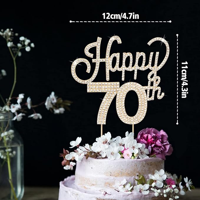 LINGTEER Happy 70th Birthday Gold Rhinestone Cake Topper - Cheers to 70th Birthday Seventy Years Old Anniversary Party Cake Centerpieces Topper Decorations Gift Sign.
