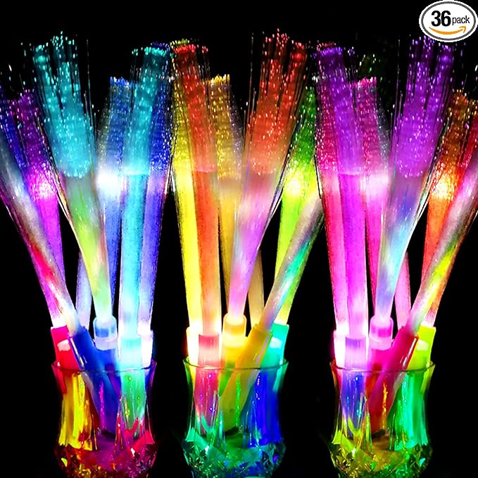 OceanWings Glow Sticks Bulk Party Favor Supplies Pack Glow Fiber Optic Wands,Glow in the dark Party Supplies Favor Flashing Light Up Sticks for Birthday Holiday Party Wedding Halloween Christmas(100)