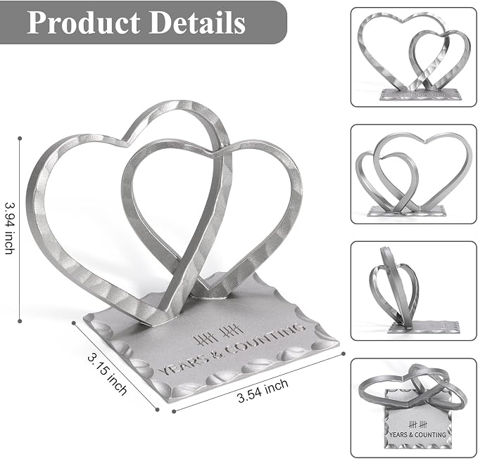 Vastsea 10 Year Anniversary Wedding Gifts for Him Her - 10th Anniversary Tin Gift for Wife Couples Husband, Hearts Sculpture Home Decor & Card & Gift Box