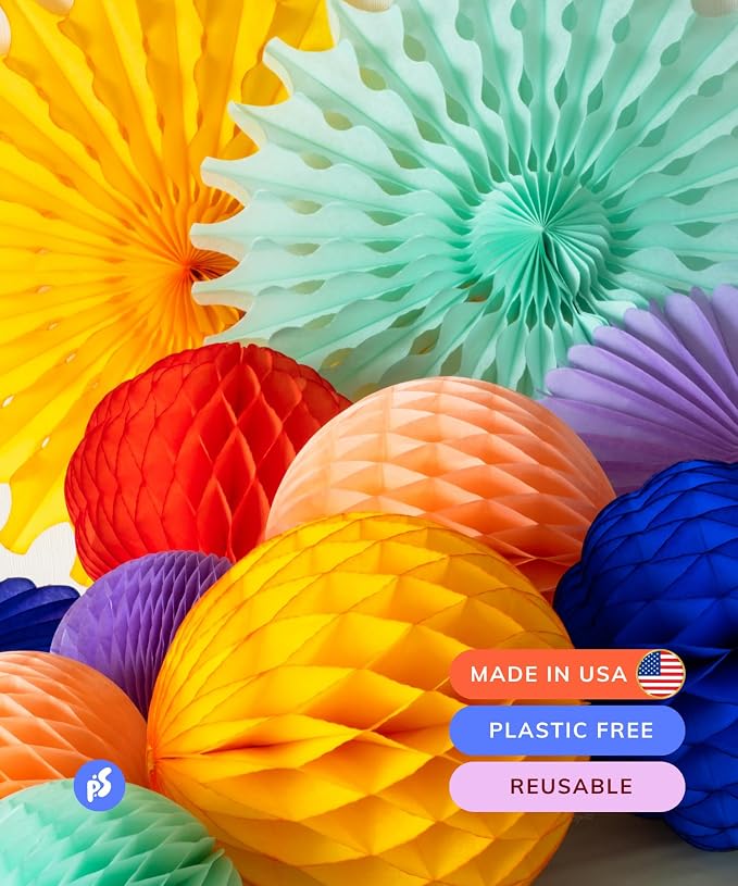 POP SOCIIAL Eco Friendly Paper Party Decoration Set - 13 Pieces, Miami Carnival - Made in the USA Plastic-Free FSC Sustainable Recyclable Reusable Pack - Dopamine Decor