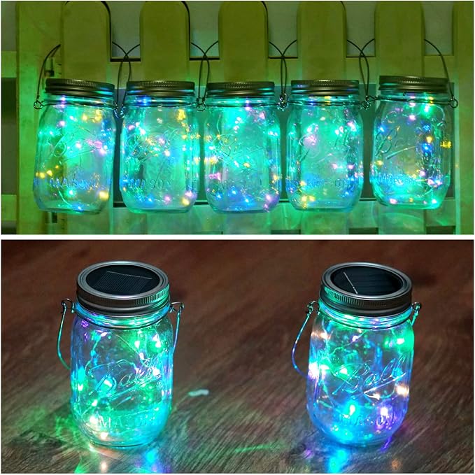 SmilingTown Solar Light for Mason Jars 20 LED Outdoor Fairy String Light Lids with Hangers for Jar Lantern Waterproof Rust Resist for Patio Lawn Garden Decor No Jars 10 Pack (Multicolored)