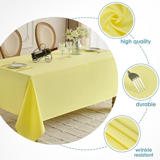 VidaFete Tablecloth 10 Pack 90 * 132inch Rectangle Table Cloth Polyester, Stain Wrinkle Resistant Polyester Dining Table Cover for Kitchen Dinning Party Wedding Rectangular Buffet Decoration(Yellow)