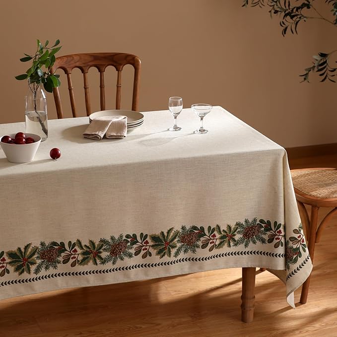 ISAENNE Designer Vintage Linen Rectangular Tablecloth,71"x55"-Carol G | French Elegant Beautiful Table Cloth for Rectangle Table,Light Beige,Decoration,Dining Room,Kitchen,Thanksgiving,Christmas