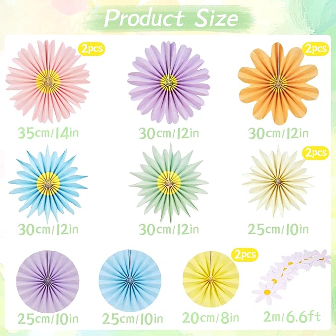 SUNBEAUTY14PCS Pastel Paper Fans Party Decoration Paper Flowers Decorations for Wall Hanging Paper Flowers Floral Backdrop Flower Garland for Birthday Baby Shower Spring Decor Classroom Decorations