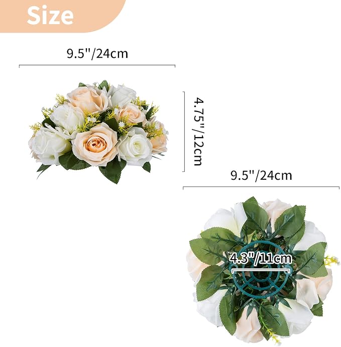NUPTIO Flower Balls Wedding Table Centerpieces, Peachy Champagne & White | 6 Pcs 9.5 inch Artificial Rose Floral Bouquet Arrangement, for Bridal Shower, Birthday Party Decorations