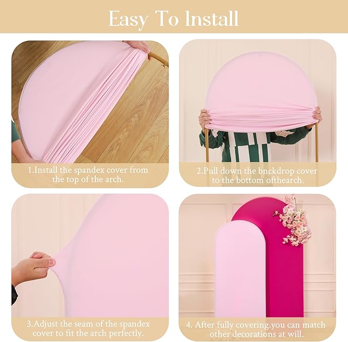 Pink and Hot Pink Arch Cover 2 Set - 7.2FT and 6FT Arch Backdrop Cover Spandex Fitted Wedding Arch Stand Covers for Baby Shower Girls Birthday Party Photo Balloon Arch Covers Stretchy Backdrop