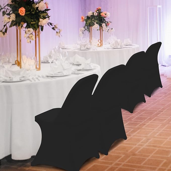 HAINARverS Folding Chair Covers for Wedding, 10pcs Stretch Spandex Washable Fabric Chair Cover, Decoration Chair Cover for Wedding, Party, Banquet, Birthday, Conference, Event(Black, 10 PCS)