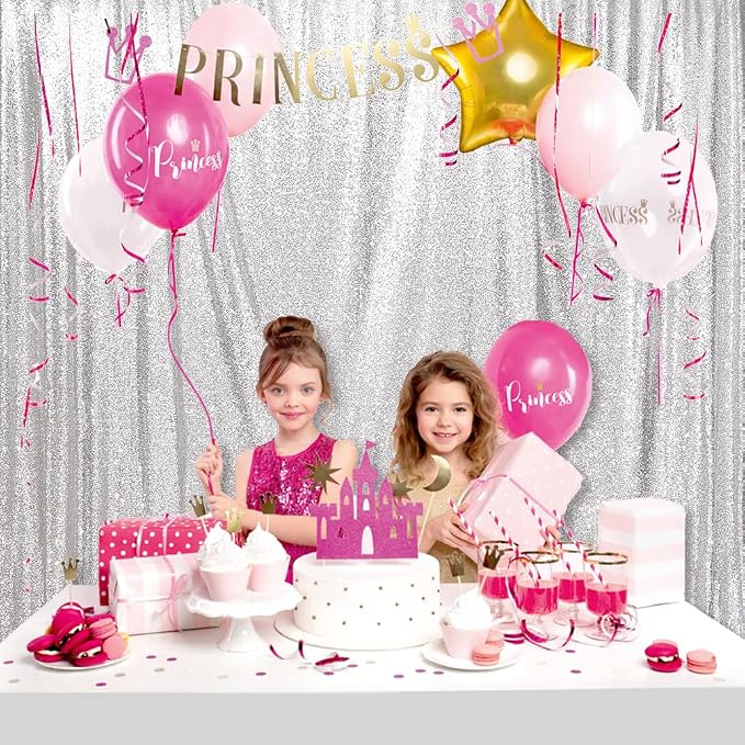 PartyDelight Silver Sequin Backdrop Curtains 6x8ft | 3mm stitched sequin curtain with 4 inch rod pocket for 6x8ft photo booth wall ceremony backdrop party wall and stage display
