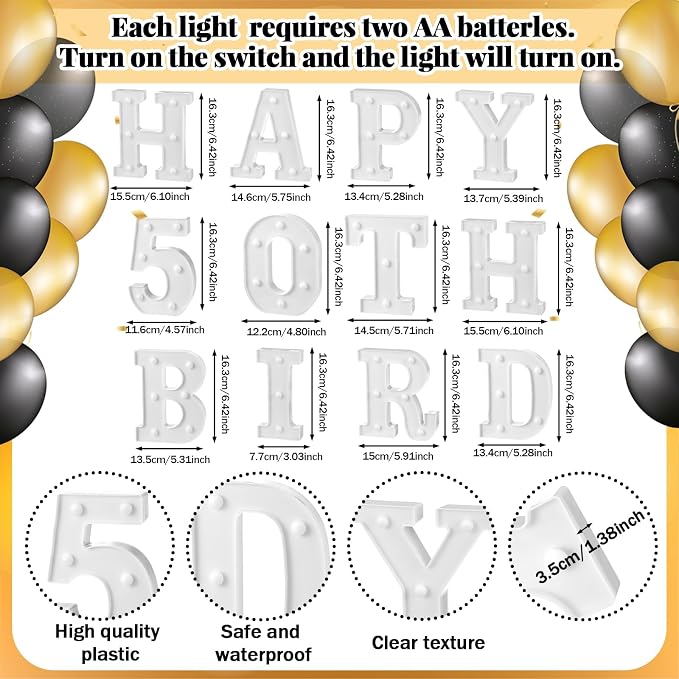 Honoson 17 Pcs 50th Birthday Party Decoration Happy 50th Birthday Light up Table Sign 6.42 Inch LED Neon Marquee Lights for Room Table Wall Decoration Party Supplies