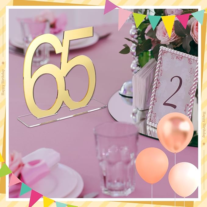 Threehoney Mirror Gold 65th Birthday Decorations for Men and Women Acrylic Anniversary Decorations Table Numbers Centerpieces for Birthday Party
