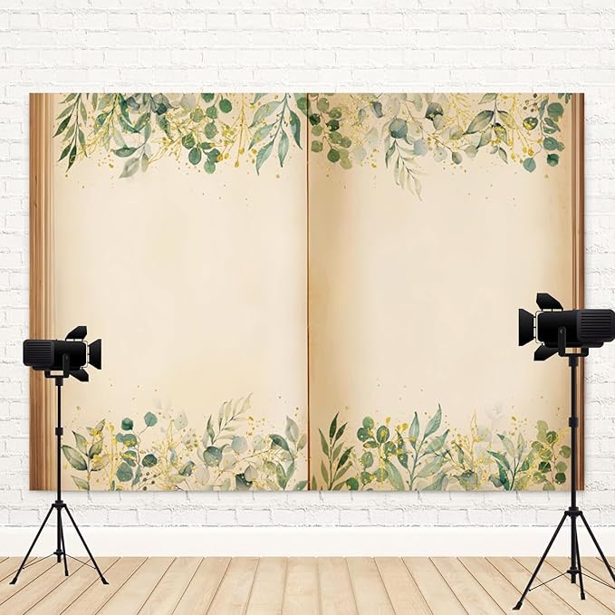 8x4ft Fairy Tale Books Backdrop Once Upon a Time Storybook Photography Background Green Leaves Foliage Old Open Magic Book Romantic Wedding Decorations Birthday Baby Shower Photo Booth Prop