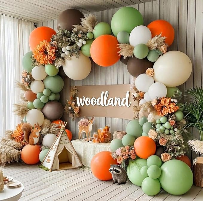 Balloon Arch Kit - Double Stuffed Dusty Green Orange Brown Beige Balloons for Neutral Baby Showers Woodland Wild One Dinosaur Birthday Decorations