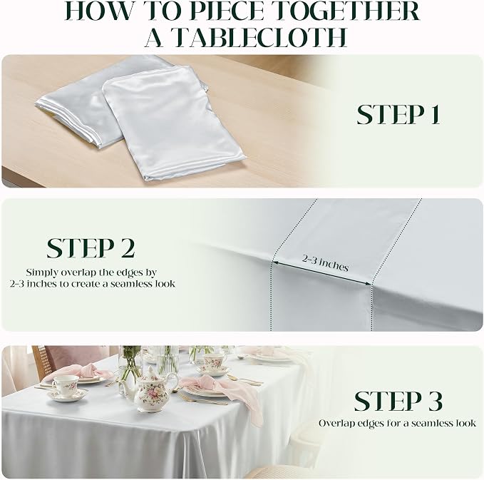 4 Pack Silver Satin Tablecloth 58 x 102 Inches, Rectangular Satin Table Cloths for Wedding Reception, Birthday Party, Graduation & Holiday Banquet Tables