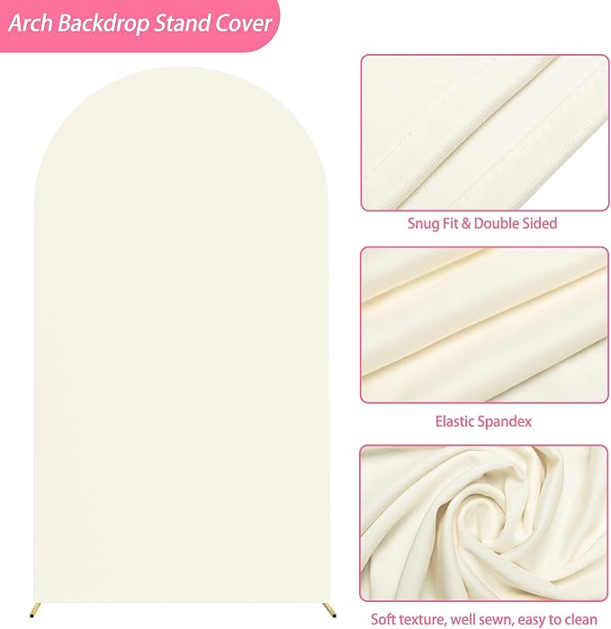 Putros Arch Backdrop Stand and Cover Set, 7.2ft, Gold Arch Stand with Ivory Cover, Metal Arched Background Frame for Wedding, Birthday Party, Baby Shower, Photography Decoration