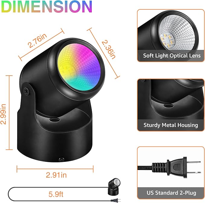 URTOM 6W RGBW Up Lights Indoor Christmas Spotlight Indoor LED Color Changing Uplighting Indoor with Remote 120V Spot Lights Indoor Plug in Floor Spotlight Indoor for Plant Picture Party, 4 Pack