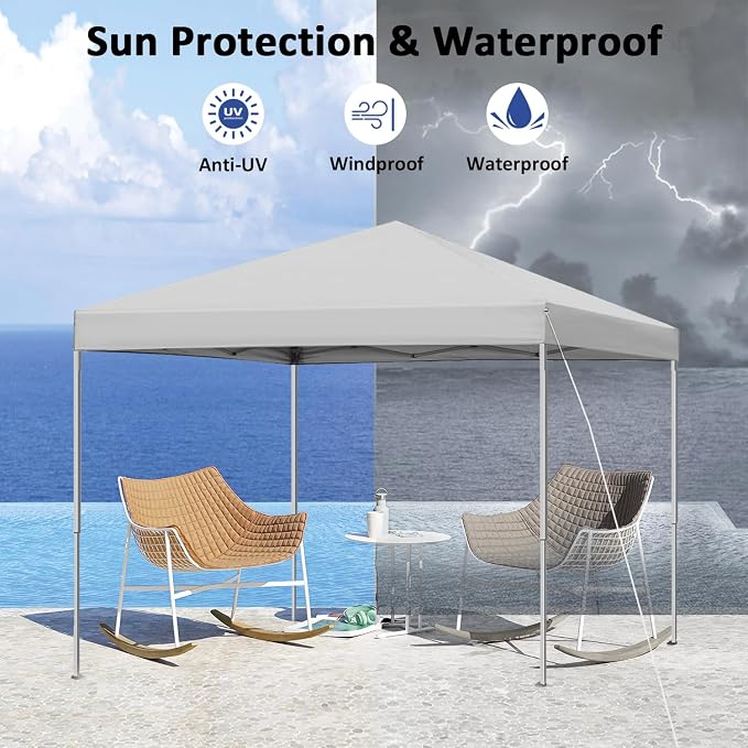 10x10 ft Pop Up Canopy Tent, Easy Up Instant Outdoor Canopy, Straight Legs, Wheeled Carry Bag - White