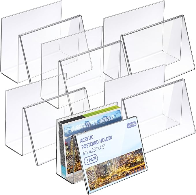 Crtiin 6 Pcs Clear Acrylic Postcard Display Holder Business Card Holder Greeting Card Display Clear Business Stand Rack for Index Organizer Desk Table Home Office, 6 x 4.25 x 4.5 Inches