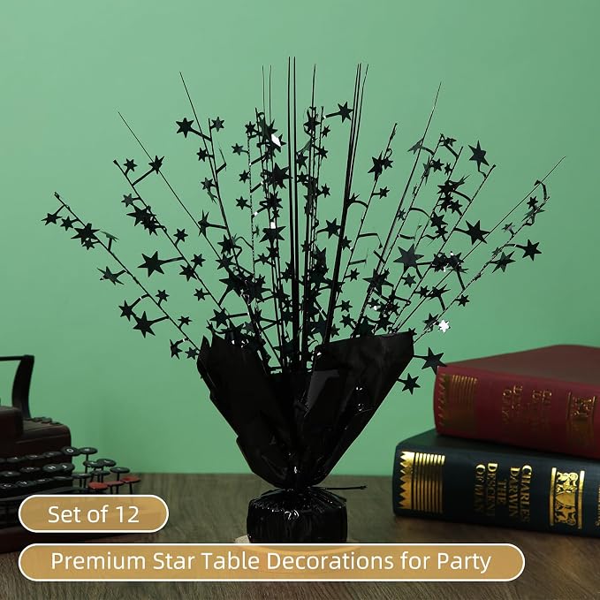 12 Pack Black Metallic Foil Spray Centerpiece Star Table Decoration Burst Table Centerpieces for Birthday New Year Wedding Anniversary Graduation Party Supply (Black)