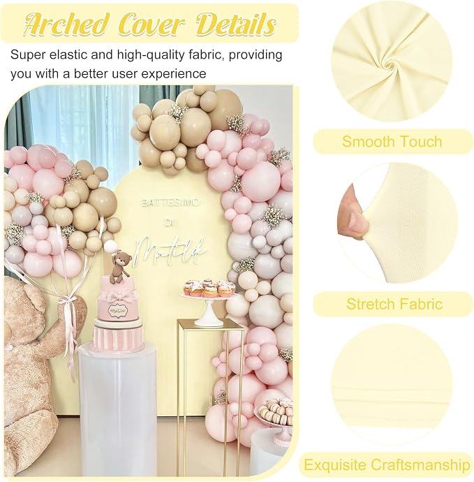Metal Arch Stand and Cover Set,1 Ivory Spandex Fitted Backdrop with 1 Gold Wedding Arched Stand Frame for Parties Birthday Baby Shower Bridal Banquet Decoration (6FT)