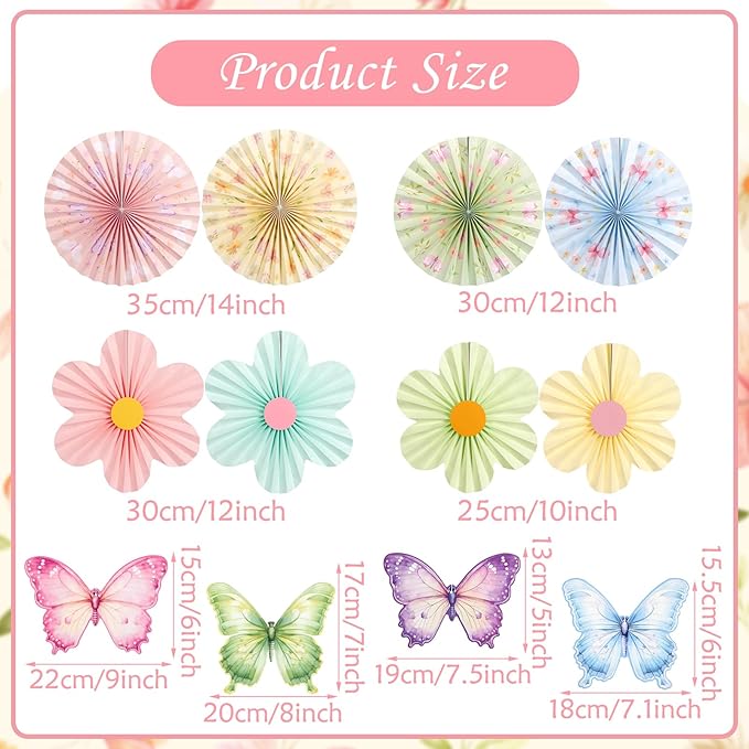 Spring Flower Decorations Pastel Paper Flower Butterfly Decoration Spring Garden Hanging Flower Paper Fans Butterfly Party Decorations for Wall Office Classroom Women Birthday Baby Shower Easter
