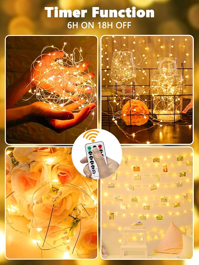 3 Pack Fairy Lights Battery Operated with Remote 120 LED 40 FT Warm White | Twinkle String Lights with 8 Modes Timer and IP44 Waterproof for Indoor Outdoor Xmas Tree Girl's Room Patio Railing Decor