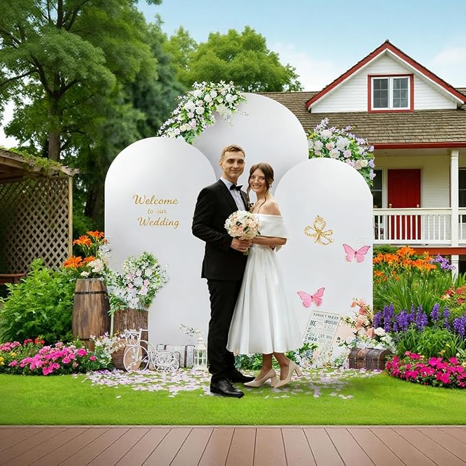 SuuWoee Arch Backdrop Stand Set of 3 With Cover (7.2FT+6FT+5FT),Gold Metal Wedding Arch Balloon Stand With Cover for Birthday Party Baby Shower Graduation Ceremony Decoration