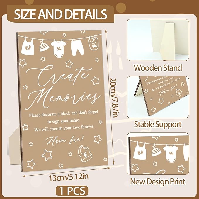 97 Pcs Baby Shower Games Sign Kit,Including Decorate a Block Game Sign 72 DIY Blank Wooden Block 24 Pen to Draw Your Idea for Baby Shower Game Gender Reveal Party