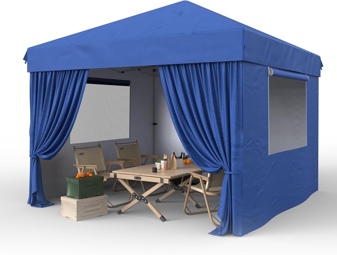 GAOMON 10' x 10' Pop Up Canopy Tent, Outdoor Pop Up Commercial Canopy with 3 Removable Sidewalls, Heavy Duty Commercial Instant Tent for Farmer Market, Craft Fair, Event, Vendor, Blue