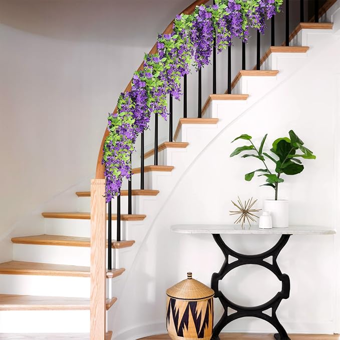 Findosom Wisteria Artificial Flowers Garland, 5Pcs Total 36FT Purple Wisteria Hanging Flowers, Flower Garland Decorations for Home Garden Outdoor Ceremony Wedding Arch Decoration