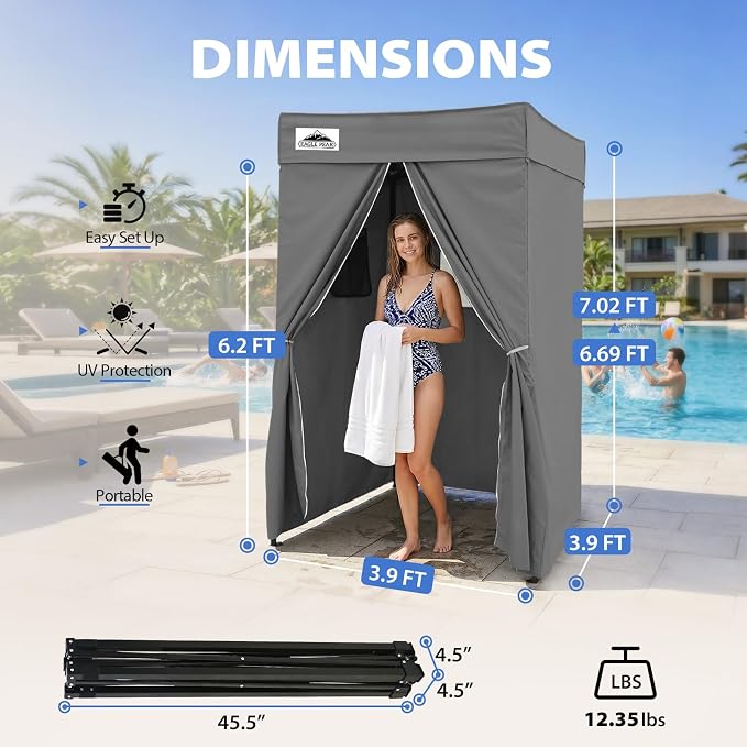 EAGLE PEAK 4x4 Pop Up Changing Tent, Flat Top Changing Room, Dark Gray | Portable, Privacy Tent, Pool Cabana, Dressing Room, Shower & Toilet Use, Opaque Fabric, Instant Setup, Photoshoots, Camping