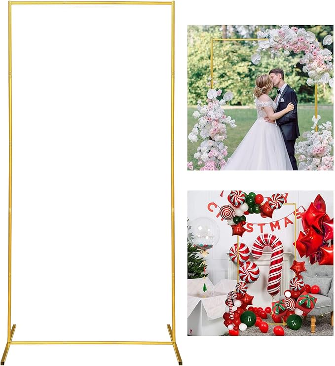 Gold Wedding Arch Backdrop Stand, 6.6FT*3.3FT Square Balloon and Flower Metal Frame for Ceremony, Anniversary, Party, Baby Shower Photo Booth Decoration.