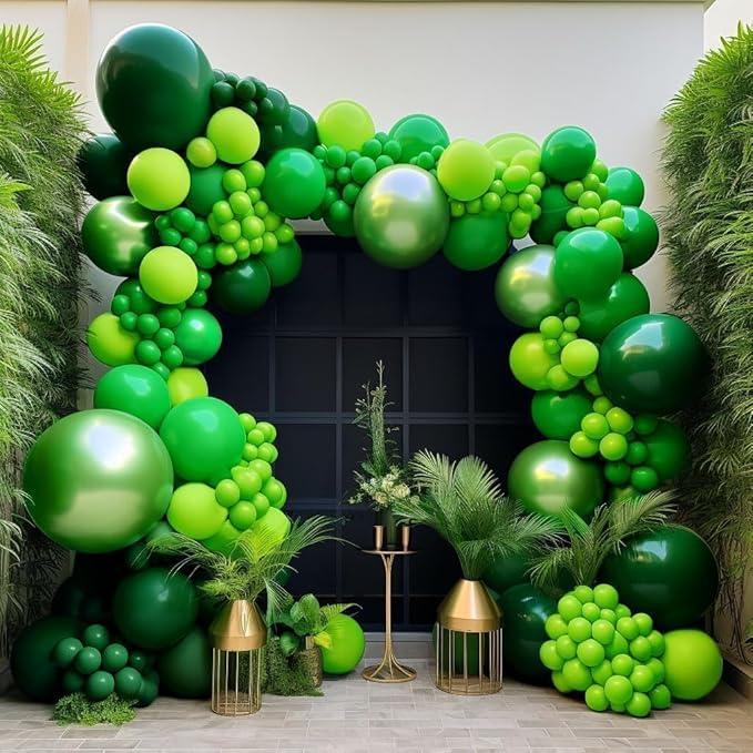 Green Balloon Garland Double Stuffed Dark Lime Green Emerald Metallic Arch Kit For Dinosaur Birthday Jungle Summer Forest Themed Party Decoration