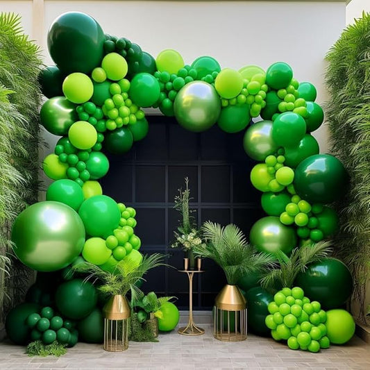 Green Balloon Garland Double Stuffed Dark Lime Green Emerald Metallic Arch Kit For Dinosaur Birthday Jungle Summer Forest Themed Party Decoration