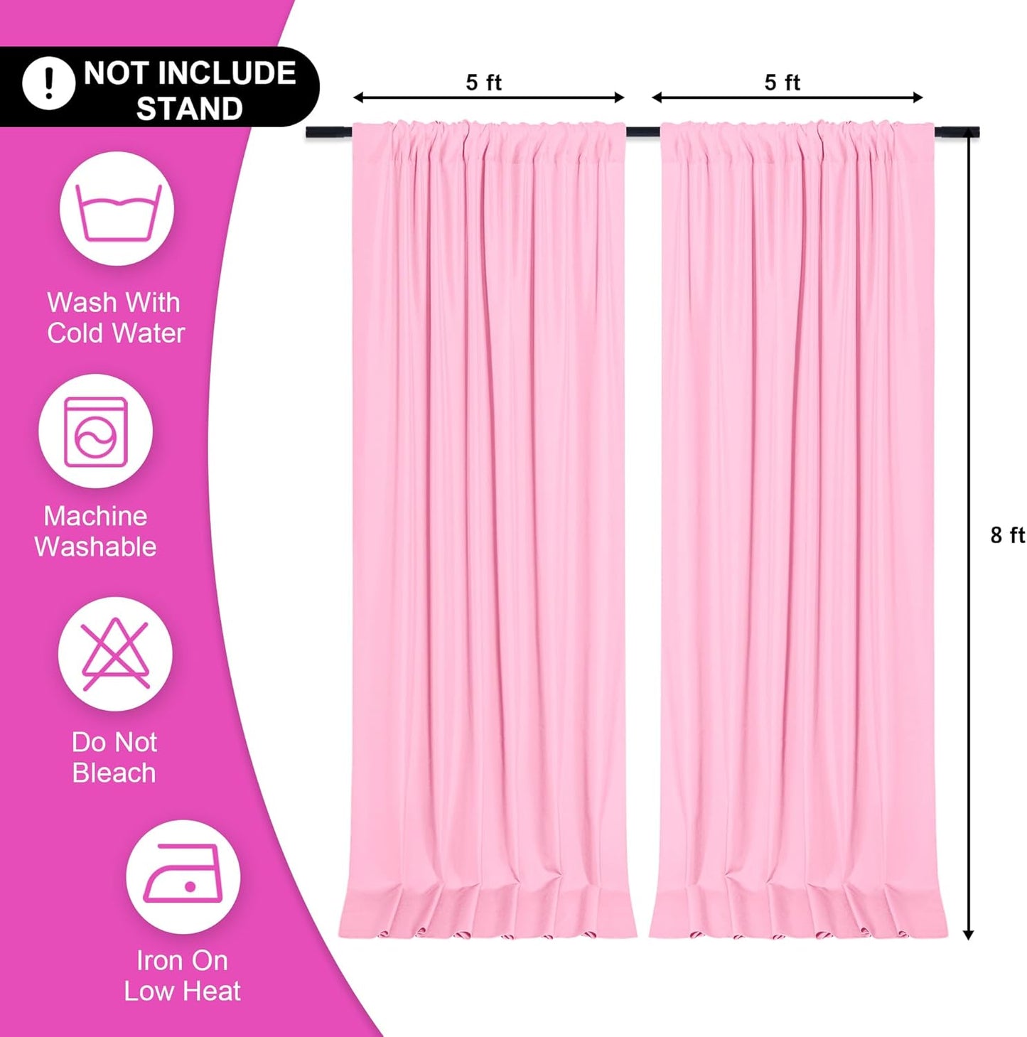 DWCN 10x8 FT Pink Backdrop Curtains for Parties, Photography Backdrop Drapes with Rod Pockets for Wedding Decorations Stage Birthday Family Gatherings, 2 Panels 5ft x 8ft