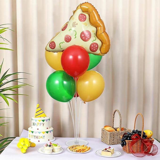 Pizzas Party Balloons Stand Kit 2 Sets with 2 Pizzas Slice Foil Balloons Pizza Themed Birthday Balloon Centerpiece for Tables for Picnic Pizza Party Supplies Baby Shower Picnic Themed Decorations