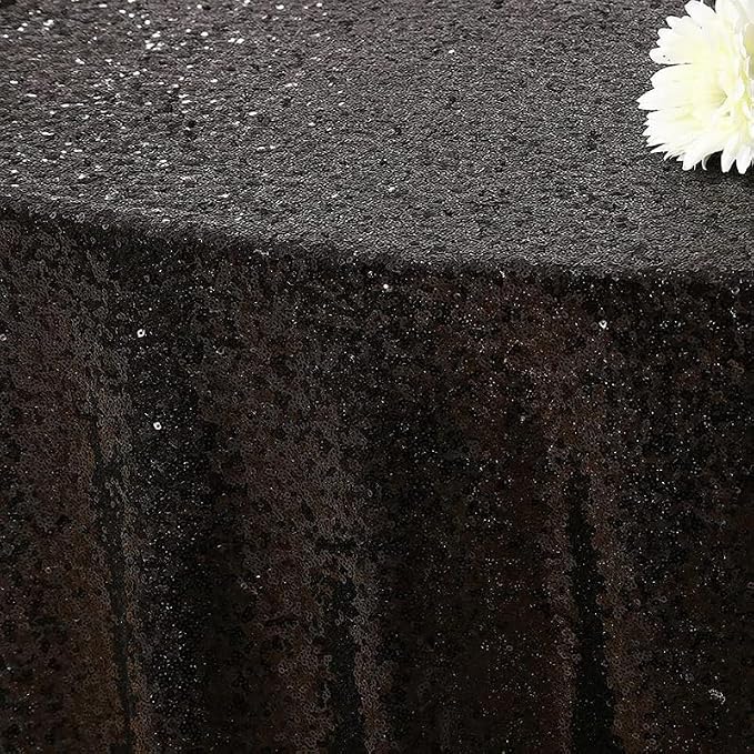 132 Inch Round Black Sequin Tablecloth, Metallic Large Glitter Sparkle Table Cloth for Dining Banquet Table, Sequin Table Linen for Wedding Graduation Party Decorations