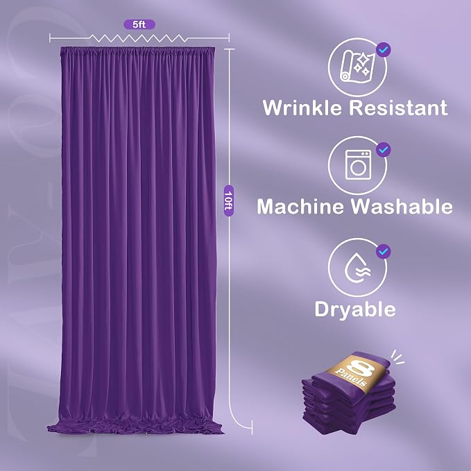 8 Panels Purple Backdrop Curtains for Parties, Wrinkle Free Purple Photo Backdrop Drapes Silky Polyester Back Drop Cloth for Wedding Birthday Photography Background Decor, 40ftx10ft