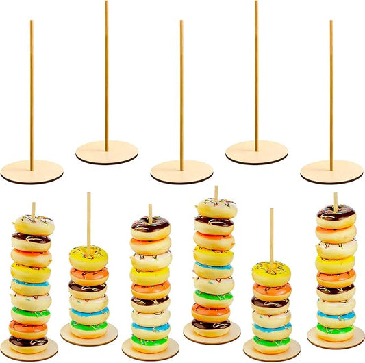 Boao 5 Pieces Wood Donut Stands Holder Detachable Donut Display Stand for Wedding Birthday Party Supplies(Round Style)