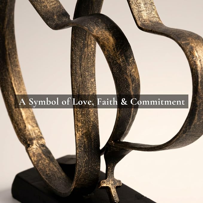 DCAPILLA Wedding Anniversary Couples Gift - Two Hearts and Cross Iron Sculpture, Heart Decoration Gift for Her and Him, 1st to 50th or 60th Anniversary, Includes Present Box and Poem Card