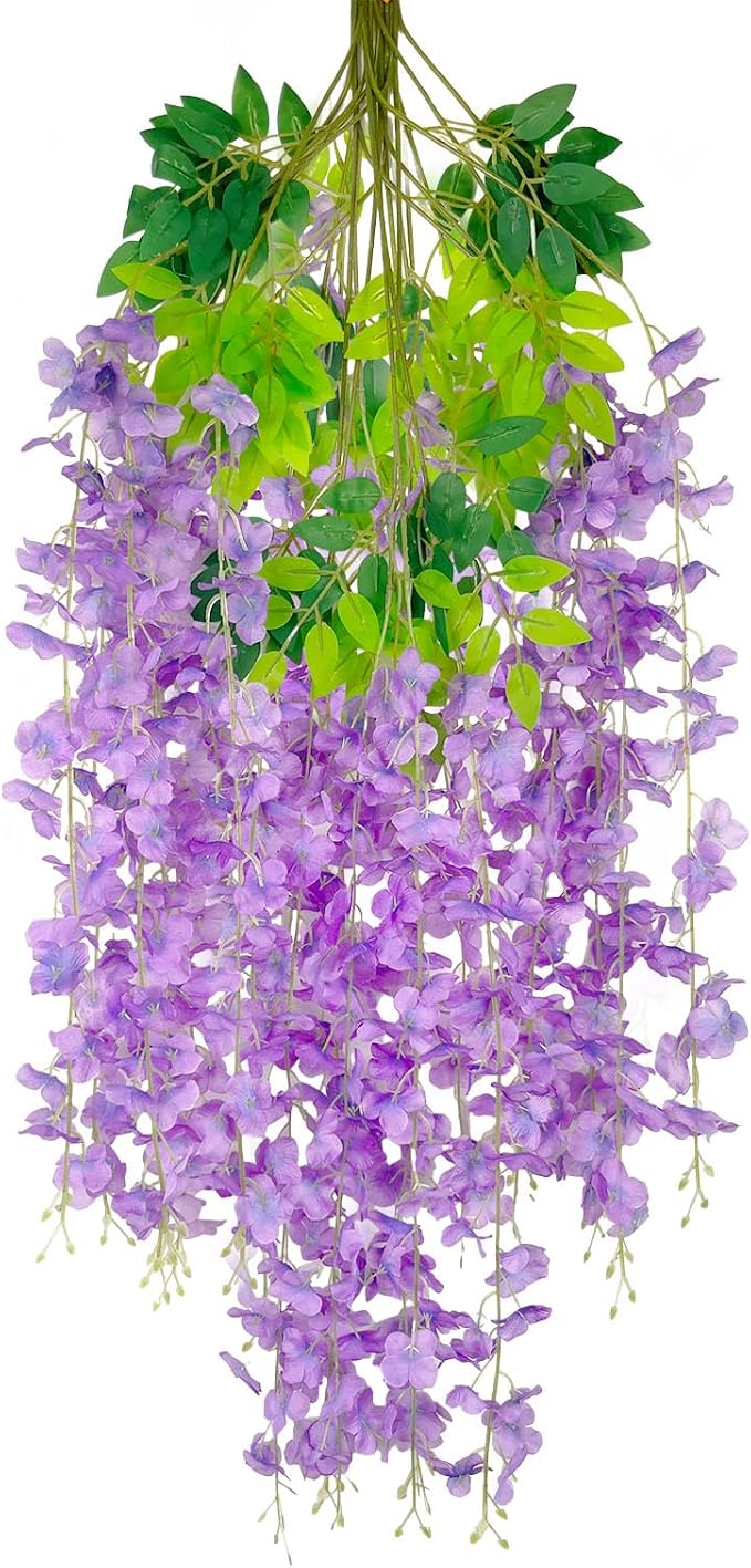 5 Pack Light Purple Wisteria Hanging Flowers Garland, 3.77 Feet Artificial Flower Vines, Fake Wisteria, Artificial Vines Hanging Garland for Backdrop Outdoor Yard Garden Decor