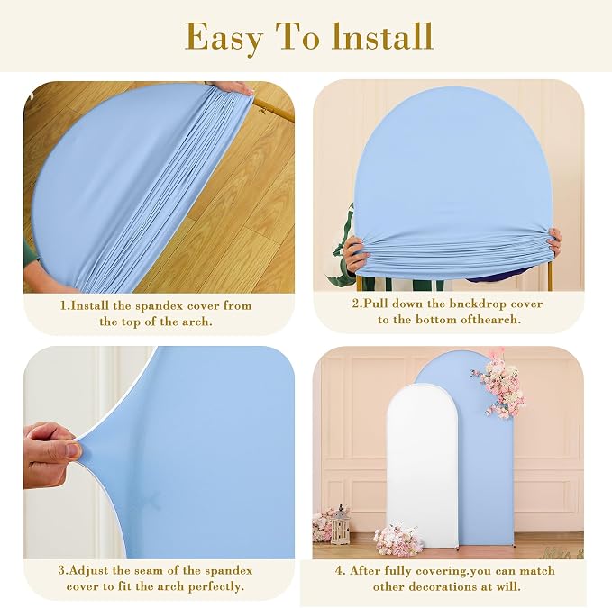 White Blue Photo Arch Backdrop Cover Set of 2-7.2 and 6ft Spandex Arch Covers Stretchy Backdrop Baby Shower Arch Stand Covers for Boys Birthday Party Wedding Balloon Arch Background Decorations