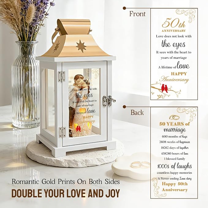 50th Anniversary Wedding Gifts for Couple Parents 50th Wedding Anniversary Lantern for Him Her Huband Wife - Husband and Wife Hugging Figurine Lantern