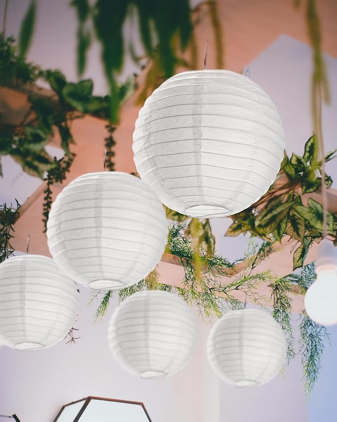 Treela 30 Pack White Chinese Japanese Paper Lanterns Decorative Hanging Round Paper Lantern Lamps for Wedding Birthday Party Decorations (6 Inch)