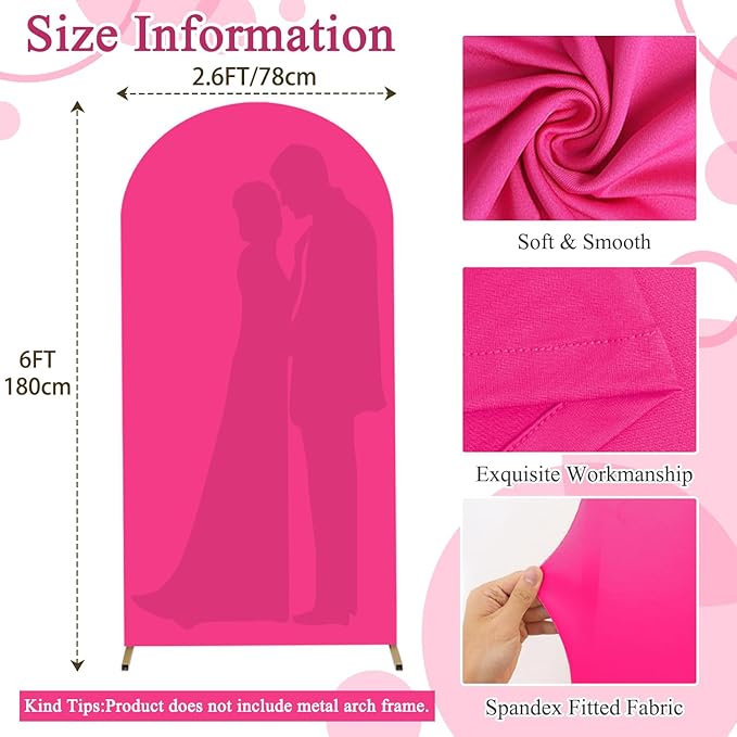 FOTSHARER Arch Cover 6FT Hot Pink Wedding Arch Cover Spandex Fitted Arch Backdrop Cover for Arch Stand Chiara Arch Covers Stretchy Backdrop Fitting Arch Fabric Cover for Gender Reveal Party Decoration