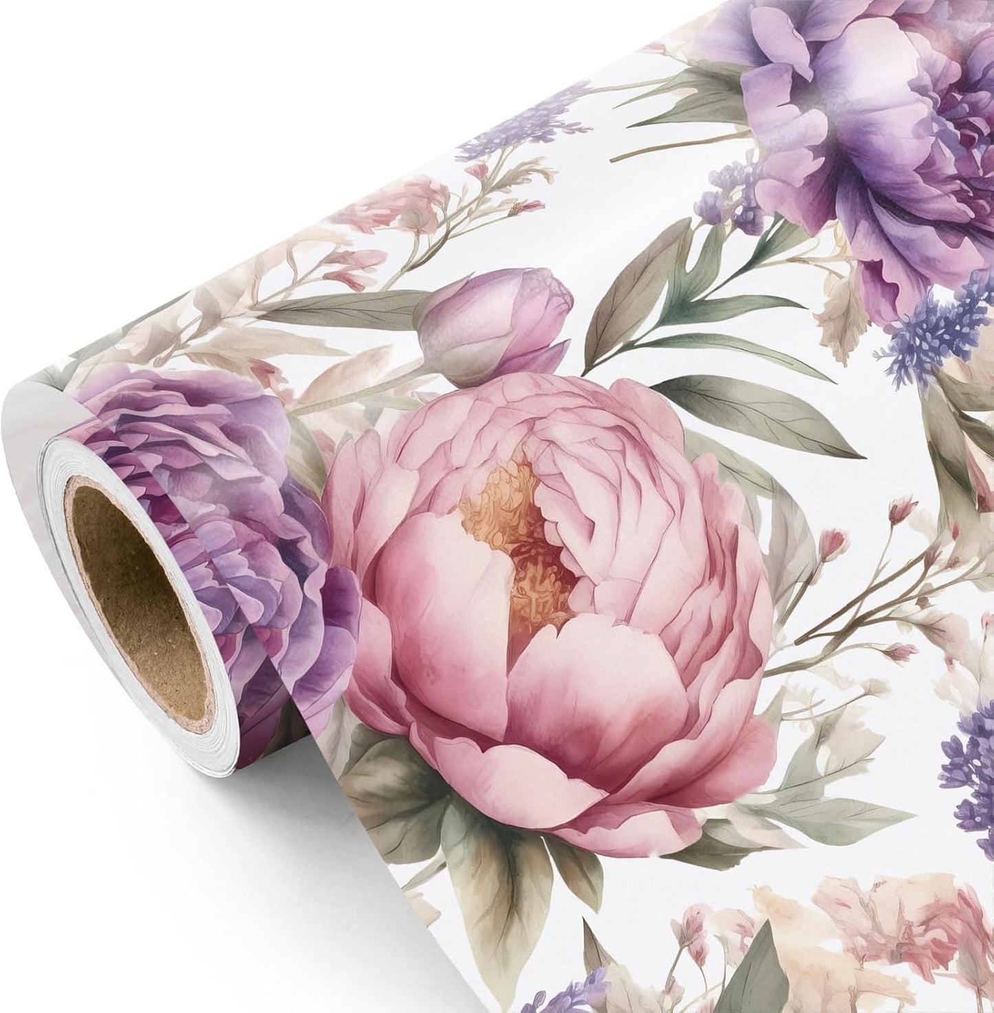 WRAPAHOLIC Floral Wrapping Paper Roll - Mini Roll - 17 Inch x 9.8 Feet - Purple Flower Wrapping Paper, Perfect for Girls Women Birthday, Wedding, Bridal Shower
