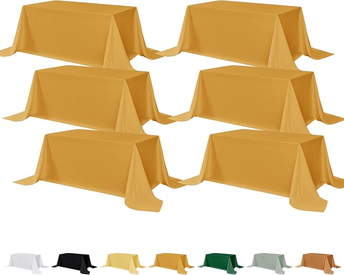 Fitable 6 Pack Gold Rectangle Table Clothes - 90 x 132 Inch - Wrinkle and Stain Resistant Fabric Tablecloths, Washable Polyester Table Covers for Wedding, Party, Banquet, Formal Events