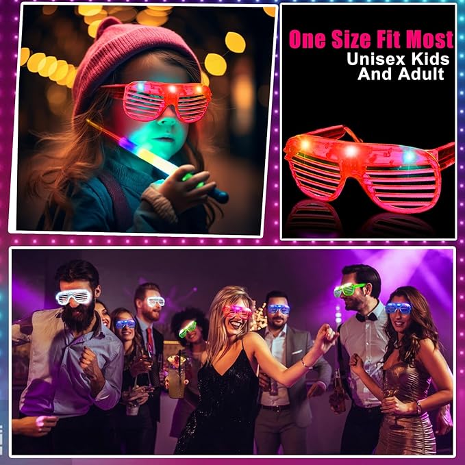 30 Pack LED Glasses Glow in The Dark Party Supplies Glow Sticks Glasses Party Favors Rave Neon Shutter Shades Light Up Glasses Sunglasses Party Favors for Kids/Adults Birthday Wedding Patriotic