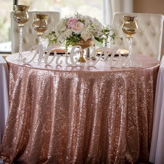 Poise3EHome 132 Inch Rose Gold Round Sequin Tablecloth for Party Cake Dessert Table Exhibition Events