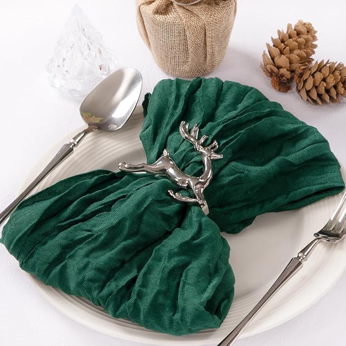 MLMC 10 Pack Emerald Green Cheesecloth Napkins Bulk Washable Cloth Napkins Set of 10 21"x21" Dark Green Rustic Boho Gauze Dinner Table Napkins for Wedding Bridal Shower Family Gathering Decor